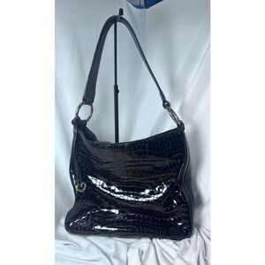 Brighton Cher Croc Embossed Soft Patent Black‎ Leather Casual Shoulder Purse Bag